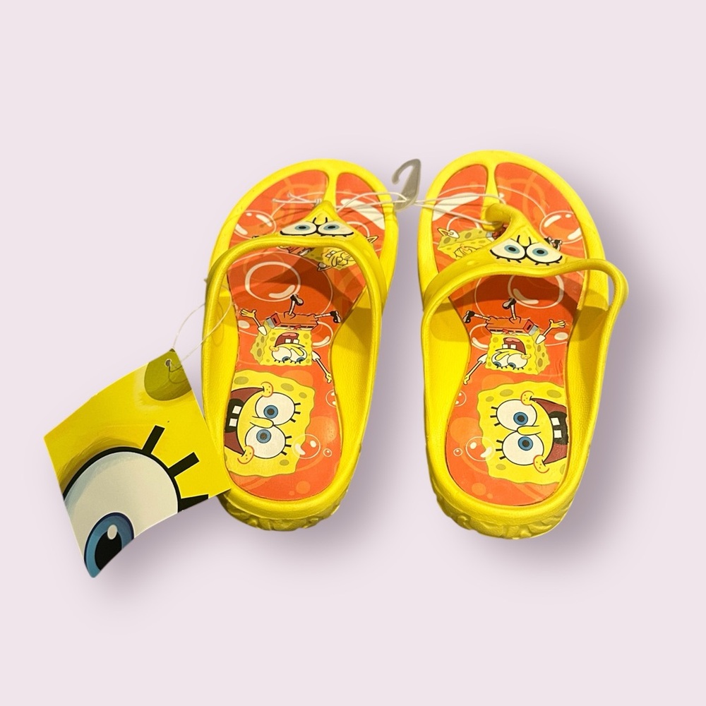 NWT Viacom 2009 SpongeBob SquarePants Kids Yellow Flip Flops Size 13